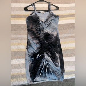Blue Tie-Dye Ruched Dress